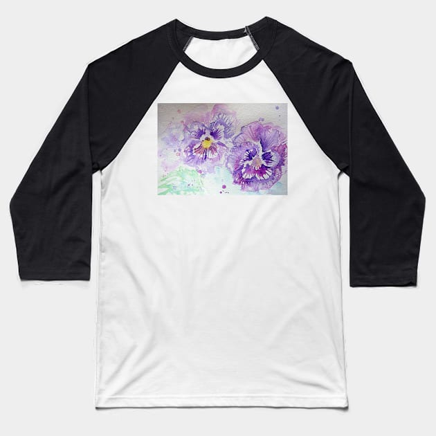 Purple Pansy Flower Watercolor Baseball T-Shirt by SarahRajkotwala